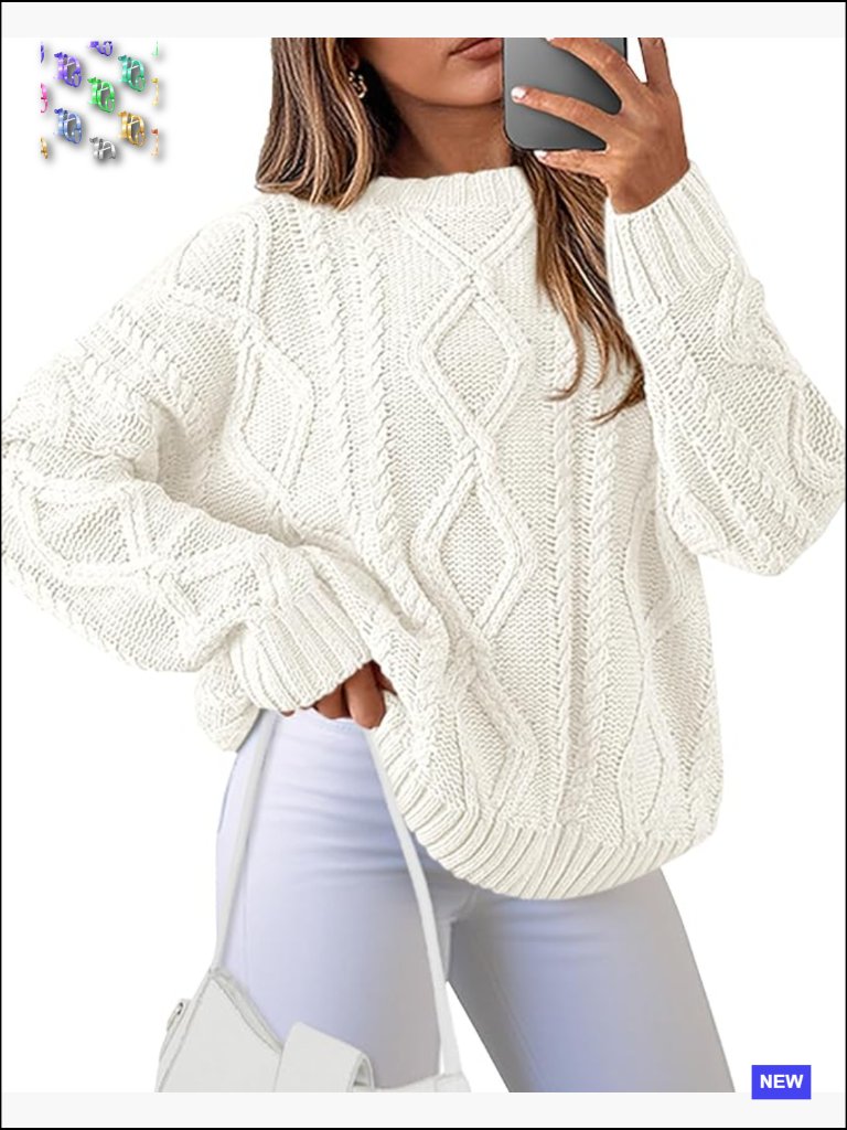 Women's Oversized Cable Knit Pullover Sweater Long Sleeve Crewneck Casual Fall